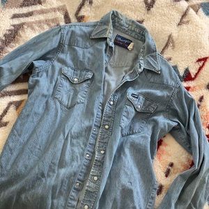 Vintage pinstripe Denim Wrangler Shirt MADE IN THE USA!